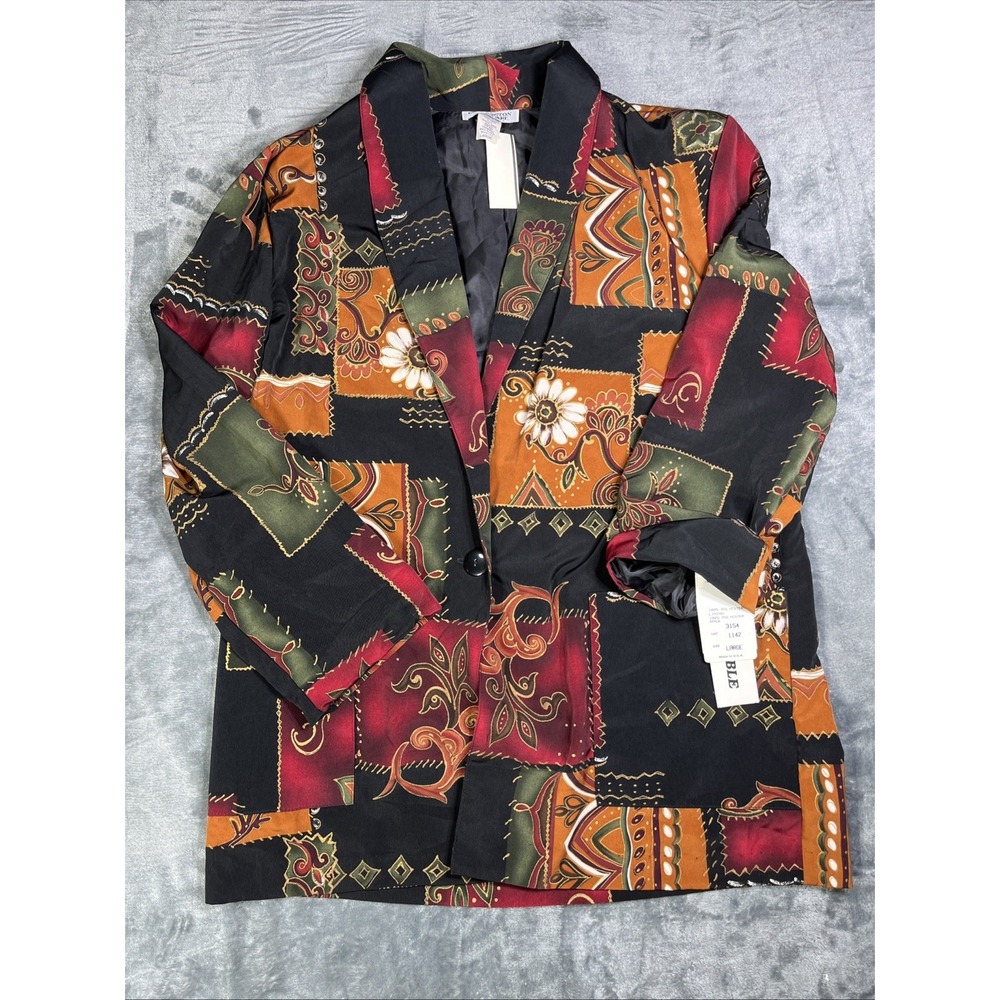 Vtg Kensington Square‎ Jacket Women Sz Large Multicolored Blazer 90s Button NWT